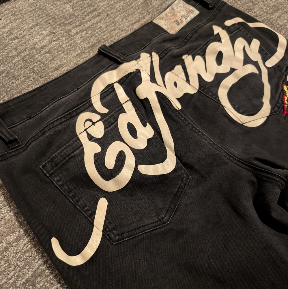Ed Hardy Black Flared Jeans with Tiger Embroidery - 32 - Picture 2 of 13